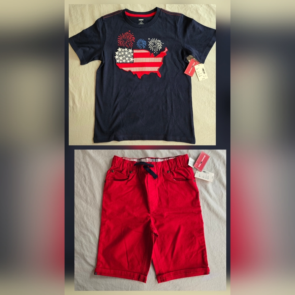 Gymboree Boys 10 Tee & Shorts Navy American Flag 4th of July American Cutie